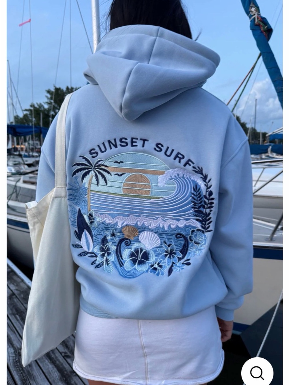 NWOT Sunset Surf Embroidered Blue Hibiscus Hoodie Sweatshirt